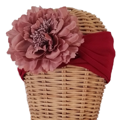 Banda flor. Banda de tela elástica en color granate con flor lateral en color nude : PVP 35 euros