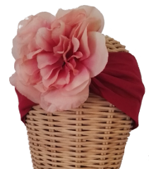 Banda nude. Banda de tela elástica en color granate con flor lateral en rosa nude : PVP 40 euros