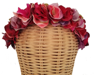 Diadema Leo. Diadema de hortensias en tonos de morado rojo y coral montada sobre diadema de raso negra : PVP 35 euros