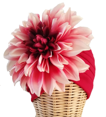 Turbante Dalia granate. Turbante de tela elástica plisada en color granate con flor lateral en tonos de rosa y burdeos : PVP 50 euros